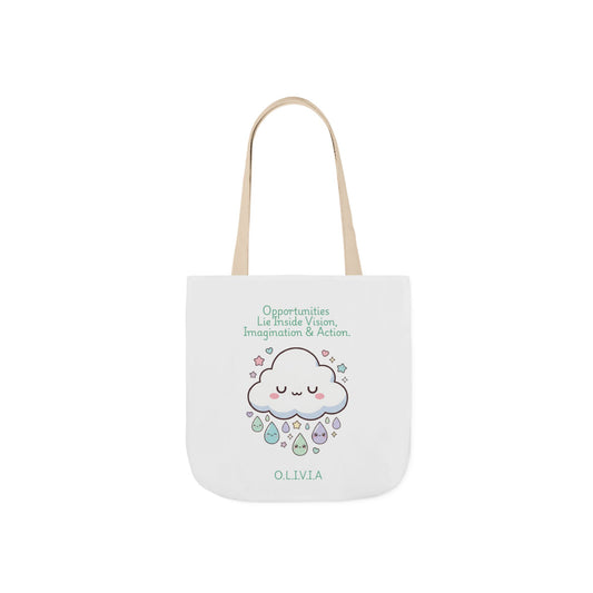 Aesthetic canvas tote bag with custom acrostic name art. Durable, eco-friendly reusable cotton bag featuring a personalized initial quote and minimalist design for sustainable everyday fashion.