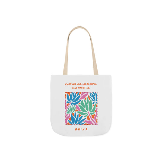 Aesthetic canvas tote bag with custom acrostic name art. Durable, eco-friendly reusable cotton bag featuring a personalized initial quote and minimalist design for sustainable everyday fashion.