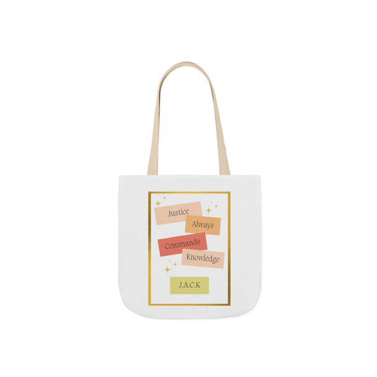 Aesthetic canvas tote bag with custom acrostic name art. Durable, eco-friendly reusable cotton bag featuring a personalized initial quote and minimalist design for sustainable everyday fashion.