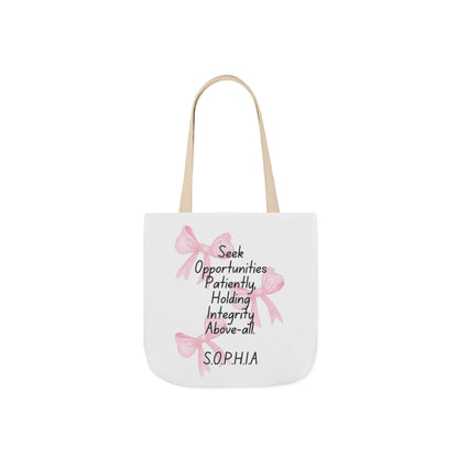 Aesthetic canvas tote bag with custom acrostic name art. Durable, eco-friendly reusable cotton bag featuring a personalized initial quote and minimalist design for sustainable everyday fashion.