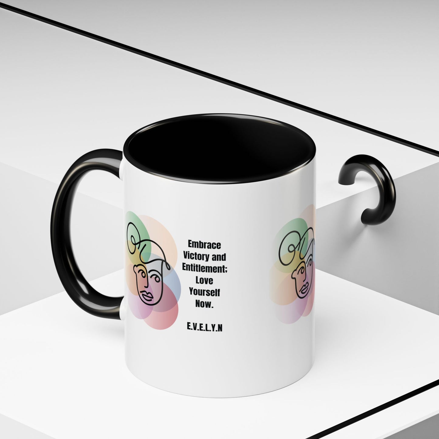 Custom acrostic name mug available in 11oz and 15oz. Features personalized name meaning art and power quotes on premium, dishwasher-safe ceramic. Perfect for office decor and meaningful gifts.