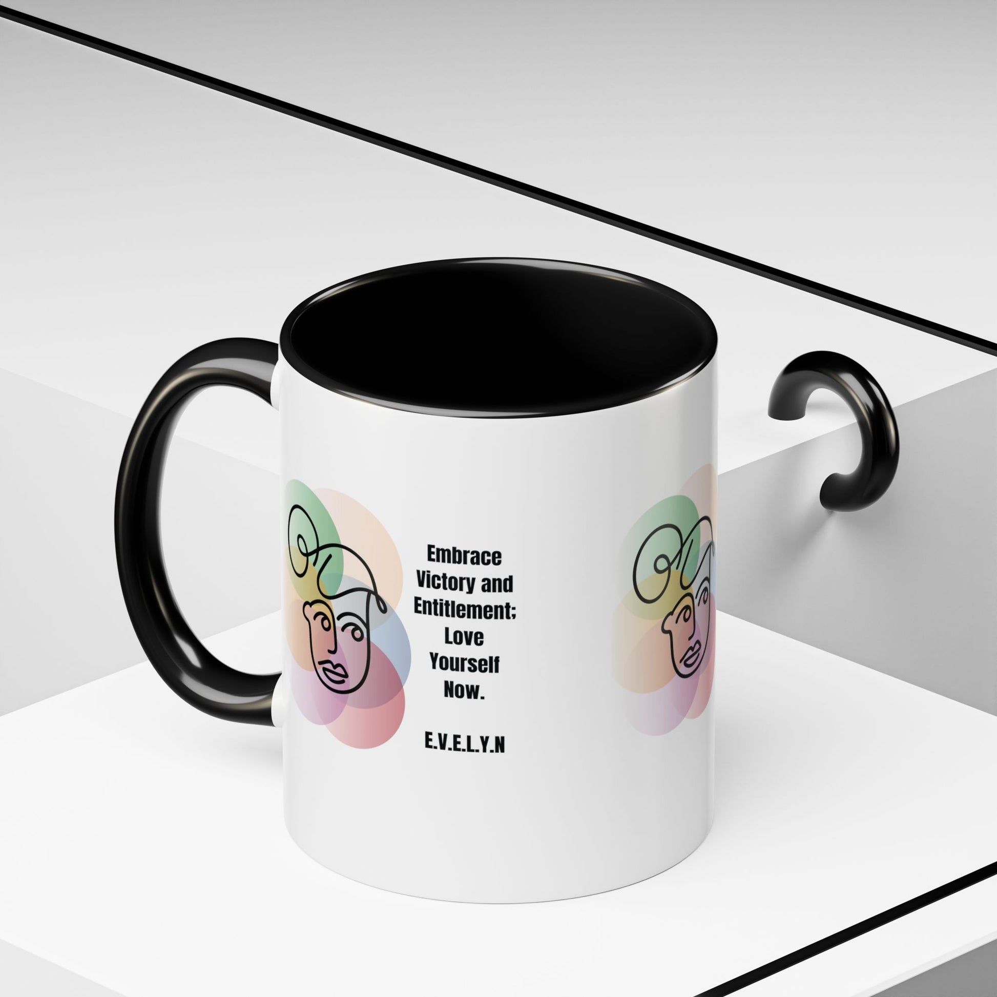 Custom acrostic name mug available in 11oz and 15oz. Features personalized name meaning art and power quotes on premium, dishwasher-safe ceramic. Perfect for office decor and meaningful gifts.