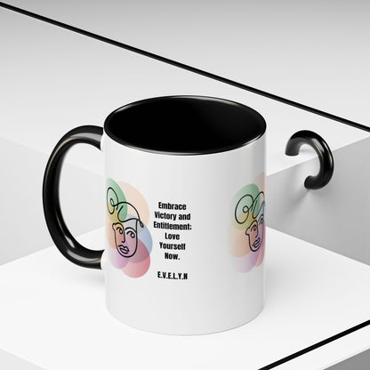 Custom acrostic name mug available in 11oz and 15oz. Features personalized name meaning art and power quotes on premium, dishwasher-safe ceramic. Perfect for office decor and meaningful gifts.