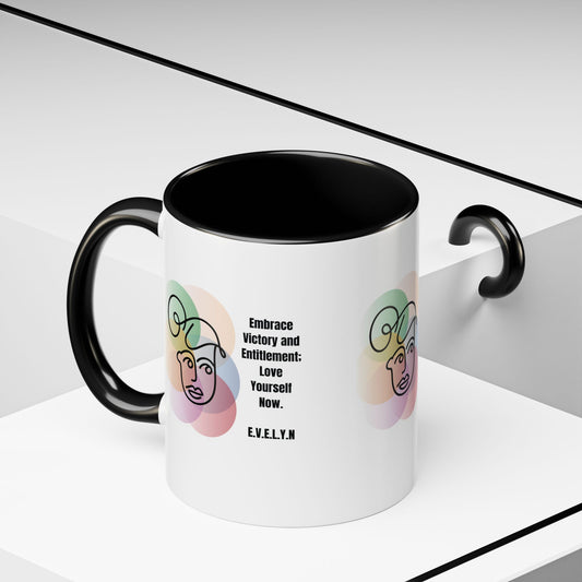 Custom acrostic name mug available in 11oz and 15oz. Features personalized name meaning art and power quotes on premium, dishwasher-safe ceramic. Perfect for office decor and meaningful gifts.