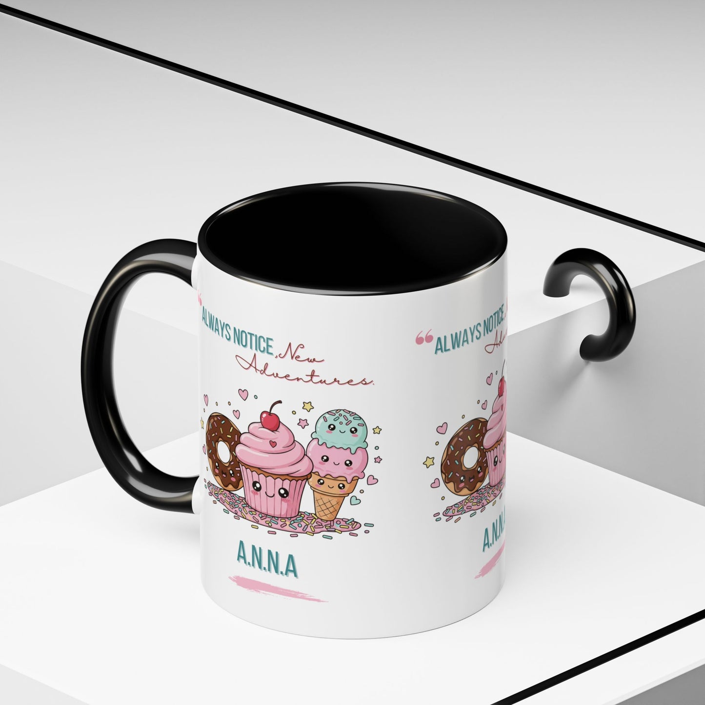 Custom acrostic name mug available in 11oz and 15oz. Features personalized name meaning art and power quotes on premium, dishwasher-safe ceramic. Perfect for office decor and meaningful gifts.