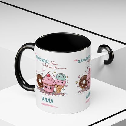 Custom acrostic name mug available in 11oz and 15oz. Features personalized name meaning art and power quotes on premium, dishwasher-safe ceramic. Perfect for office decor and meaningful gifts.